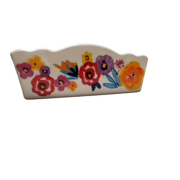 Pioneer Woman Flea Market Stoneware Napkin Holder 7.75" Square Floral Flower - Picture 2 of 4